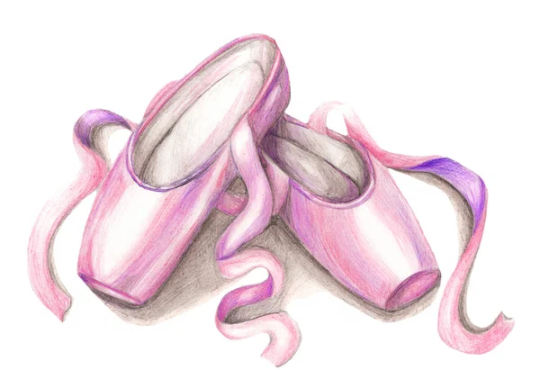 Sapatos de pontas de balé desenhados à mão no fundo branco — Fotografia de Stock