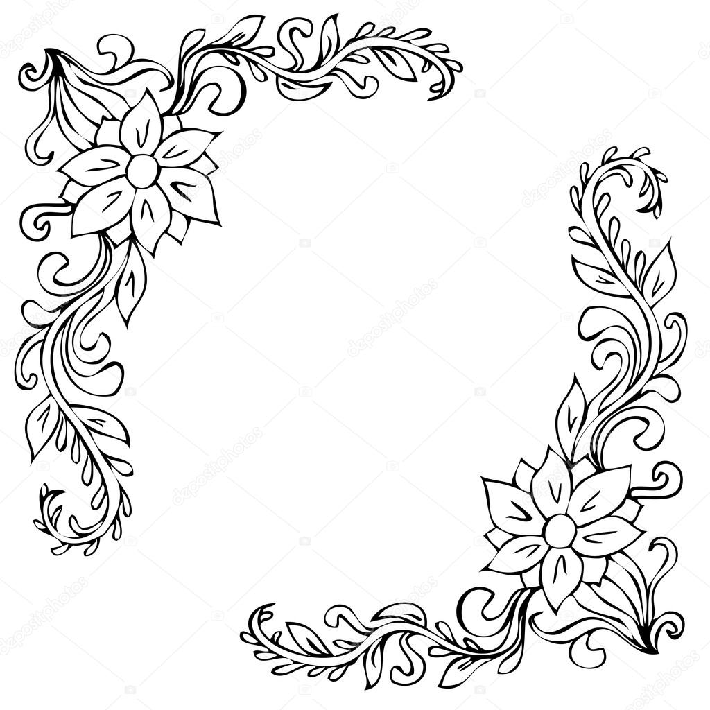 Black corner floral ornaments on white background