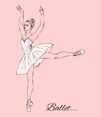 Balerin pembe bir arka plan üzerinde beyaz tutu ve pointe Ayakkabı