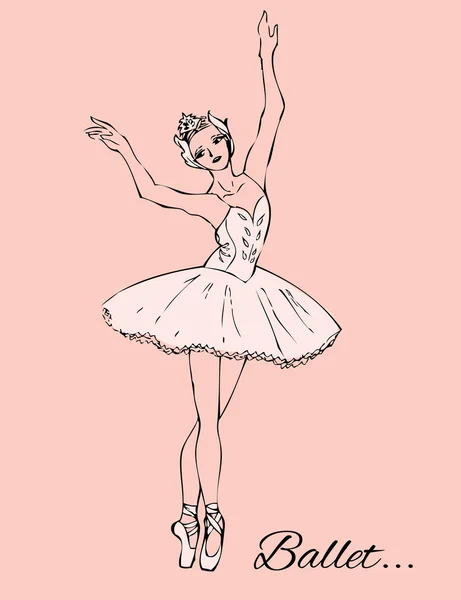 Bailarina en tutú blanco y zapatos puntiagudos sobre fondo rosa — Archivo Imágenes Vectoriales