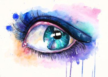 Zümrüt yeşili gerçekçi göz. Dokulu kağıt üzerine suluboya resim