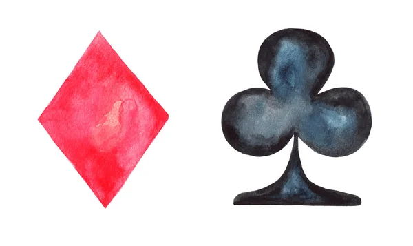 Diamants et clubs. Illustration aquarelle sur fond blanc — Photo