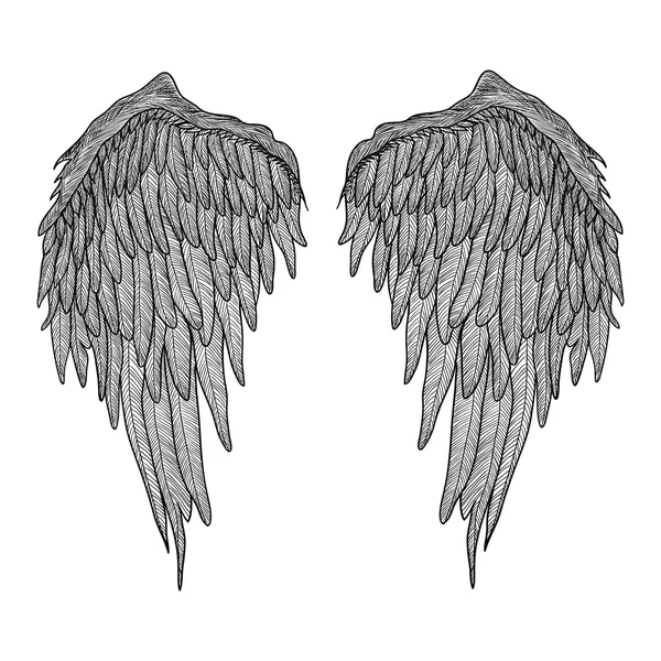 Angel wings. Black and white realistic illustration. Tattoo — Stock Vector