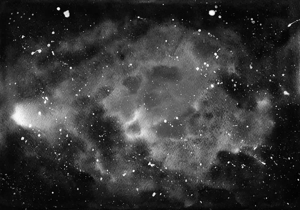Aquarell-Raum. abstrakte kosmische Schwarz-Weiß-Hintergrund. Aquarell handgezeichnete Illustration — Stockfoto
