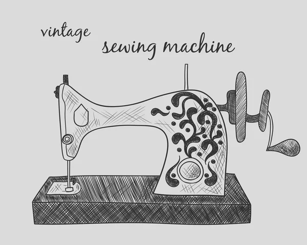 Máquina de coser Vintage. Ilustración en blanco y negro. Esbozo — Vector de stock