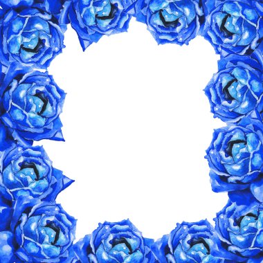 Çerçeve mavi suluboya Güllü. Metin, tebrik kartı, davet için şablon