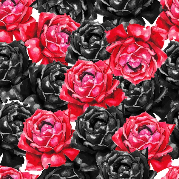 Patrón sin costuras con acuarela rosas rojas y negras. Fondo gótico — Foto de Stock