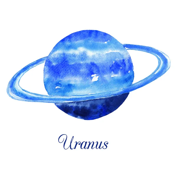 Planet Uranus. Aquarell-Illustration isoliert auf weißem Hintergrund — Stockfoto