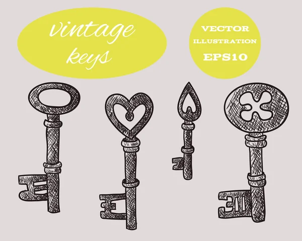 Juego de llaves vintage. Ilustración monocromática — Vector de stock