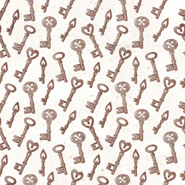 Nahtloses Muster mit Vintage-Schlüsseln auf strukturiertem Hintergrund — Stockfoto