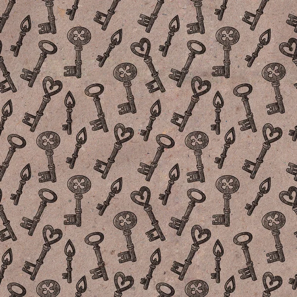 Nahtloses Muster mit Vintage-Schlüsseln auf Kraftpapier — Stockfoto