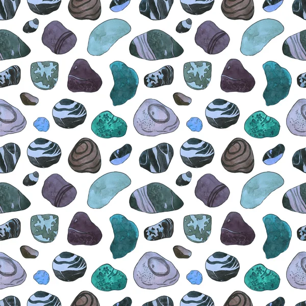 Nahtloses Muster mit Meeressteinen auf weißem Hintergrund. Meereshintergrund — Stockfoto