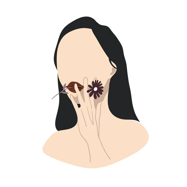 Krásná Asiatka Fialovou Květinou Moderní Abstraktní Vektorový Portrét — Stockový vektor