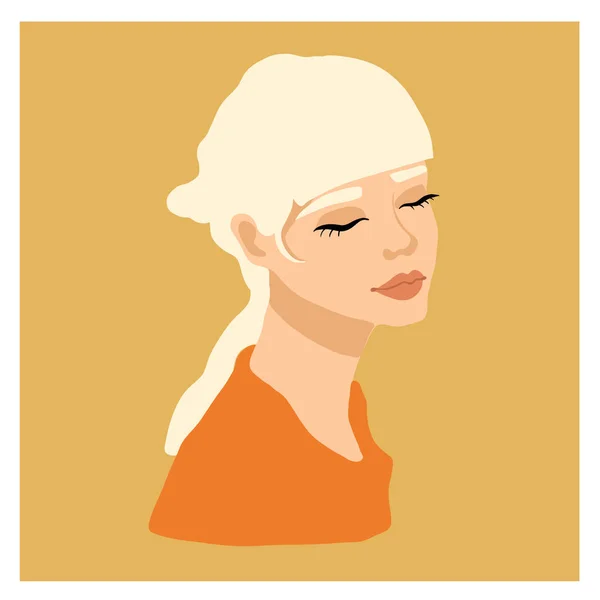 漂亮的白化病妇女在橙色的衬衫 现代抽象矢量肖像 — 图库矢量图片