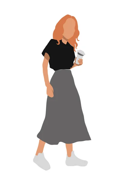 Figure Abstraite Une Femme Shirt Noir Jupe Grise Femme Rousse — Image vectorielle