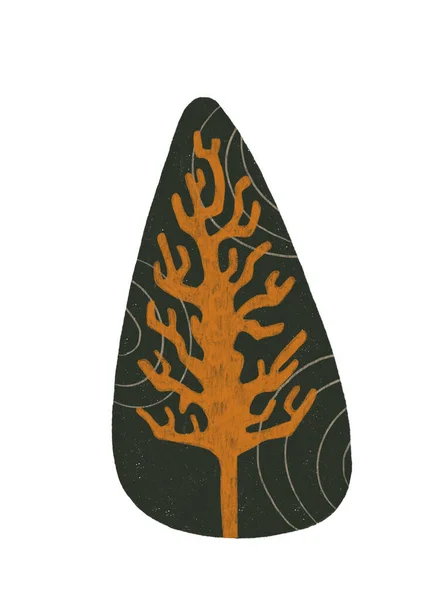 Abstrakt Träd Med Gröna Blad Vit Bakgrund Handritad Illustration — Stockfoto