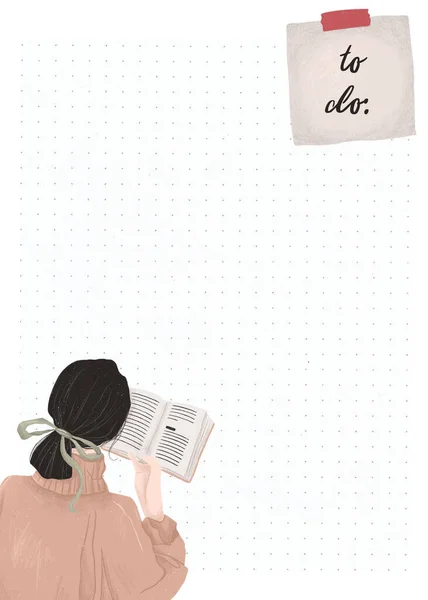 To-do list template. Back to school, study. Girl with a book