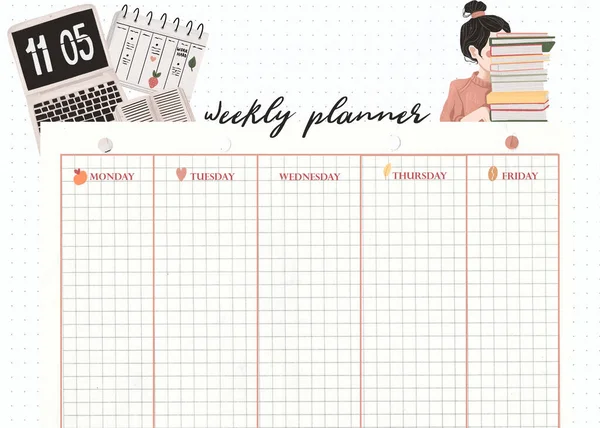 Weekly Planner Template Back School Study — Stock Photo, Image