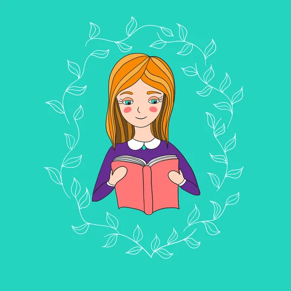 Menina lendo um livro — Vetor de Stock