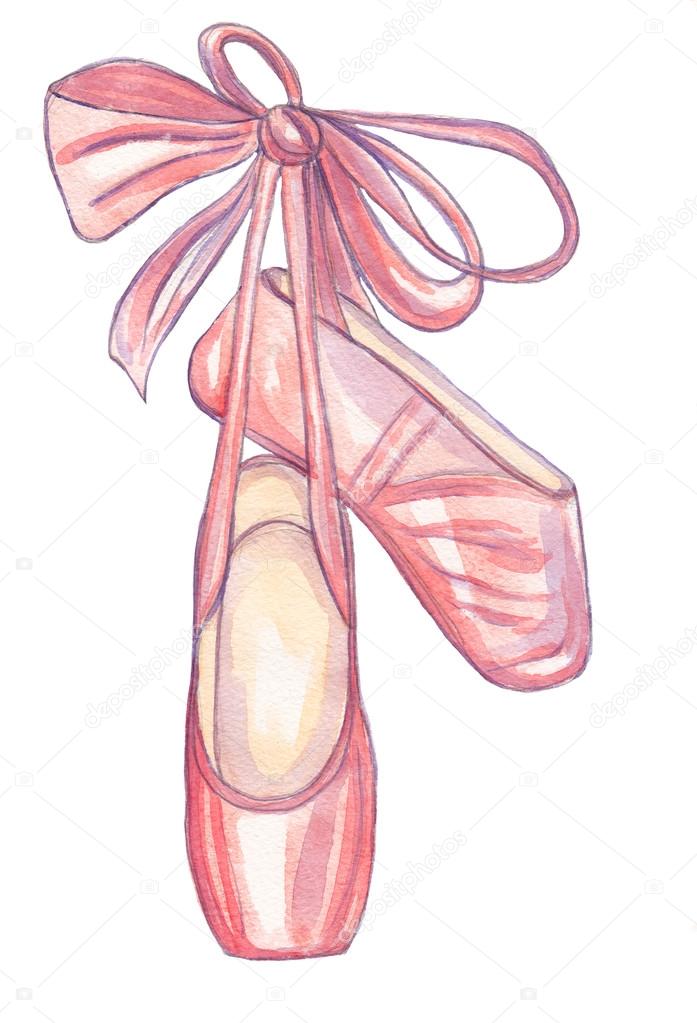 Watercolor pink pointe shoes