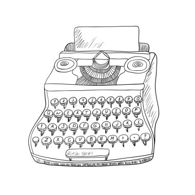 Beyaz arka plan üzerinde daktilo. Siyah beyaz resim