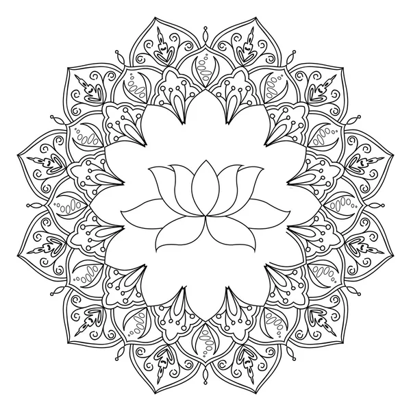 Lotus avec ornement décoratif indien motif mandala sur fond blanc. Illustration vectorielle — Image vectorielle