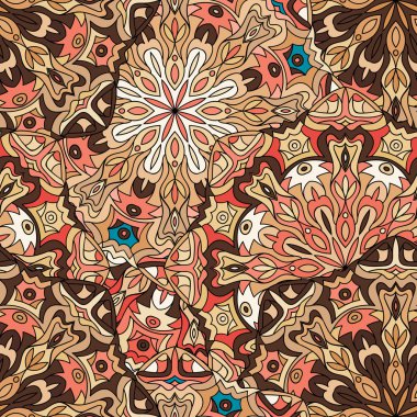 Dikişsiz yuvarlak desen baskı kumaş ya da kağıt almak için. Elle çizilmiş arka plan. Renkli Hint süsleme. Vektör çizim. Tasarımınız için öğeleri.  