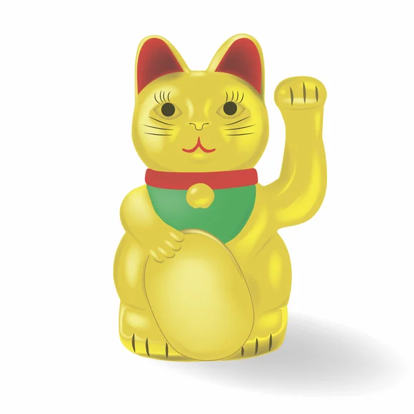 Maneki neko, gouden kat. Gelukkige kat. Vectorillustratie. — Stockvector