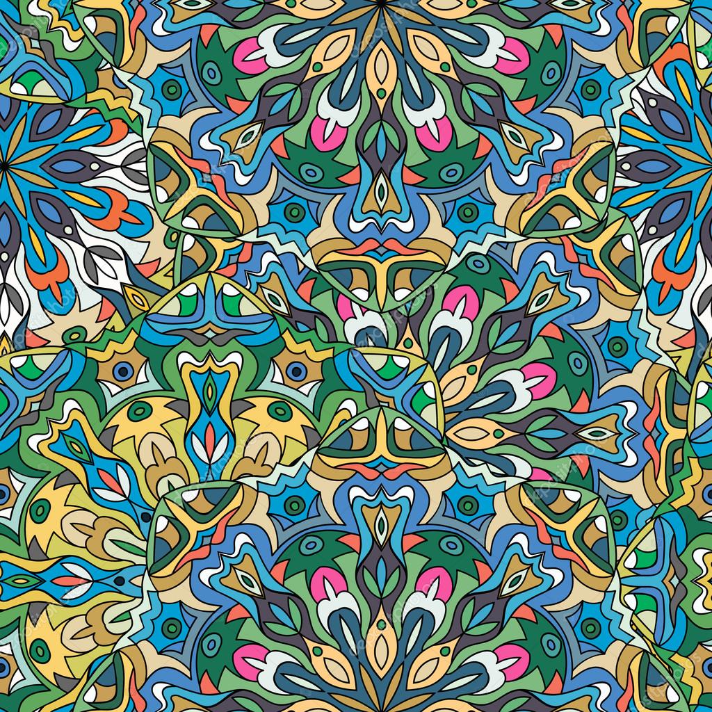 Seamless round pattern for printing on fabric or paper. Hand drawn ...