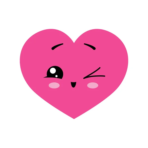 かわいいピンクのハート かわいい幸せなキャラクターをウィンク ベクターイラスト — ストックベクタ