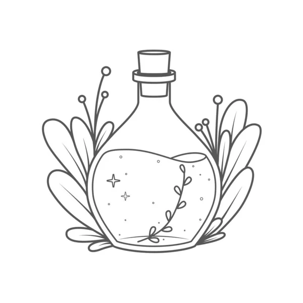 Magiska Flaska Med Växter Målarbok Sida Vektorillustration — Stock vektor