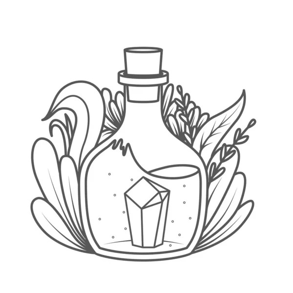 Una Botella Mágica Con Plantas Alrededor Una Joya Interior Página — Vector de stock