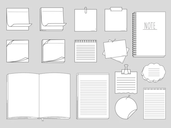 Coleção Papéis Memorando Blocos Notas Etiquetas Cadernos Isolados Fundo Branco —  Vetores de Stock