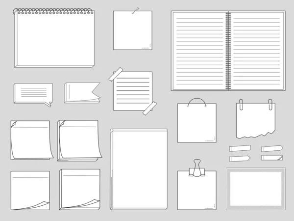 メモのための論文のコレクション ノートパッド ステッカー 白い背景に隔離されたノートブック ベクターイラスト — ストックベクタ