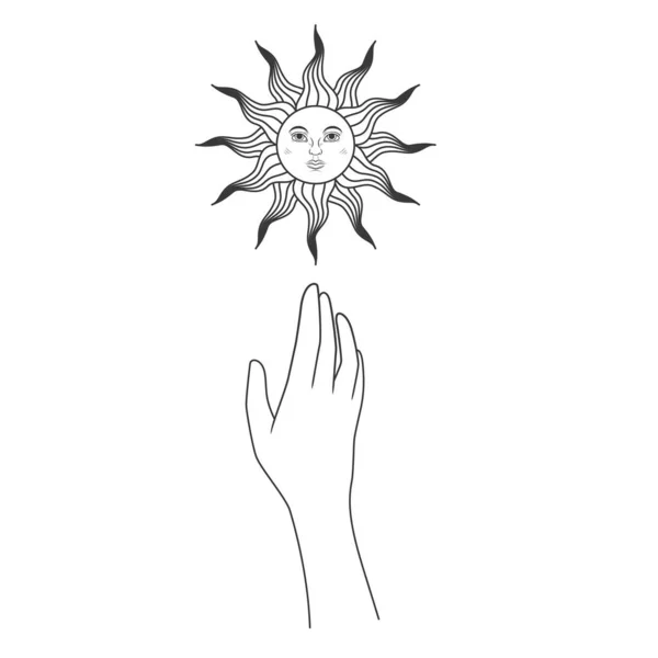 Мистический Символ Солнце Рука Белом Фоне Векторная Иллюстрация — стоковый вектор