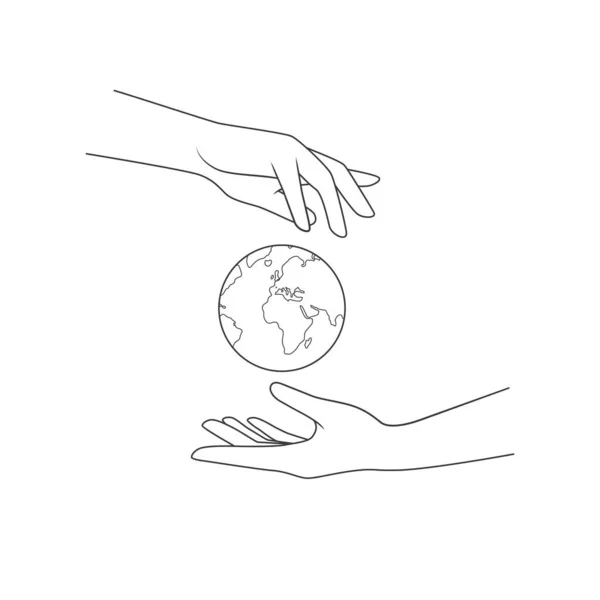 Les Mains Tiennent Globe Illustration Vectorielle Isolée Sur Fond Blanc — Image vectorielle