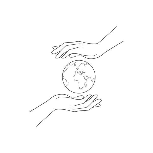 Hände Halten Den Globus Vektor Illustration Isoliert Auf Weißem Hintergrund — Stockvektor