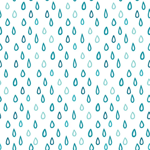 Hand Drawn Seamless Rain Pattern Blue Water Drops Vector Illustration — Stock Vector