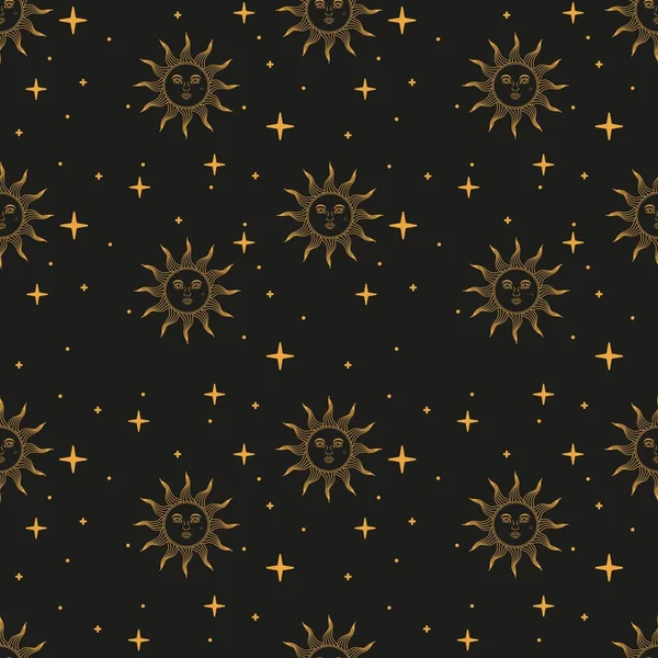 Padrão Sem Costura Com Sol Estrelas Estilo Retro Ilustração Vetorial — Vetor de Stock