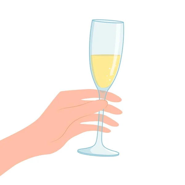 Рука Держит Бокал Шампанского Векторная Иллюстрация Белом Фоне — стоковый вектор