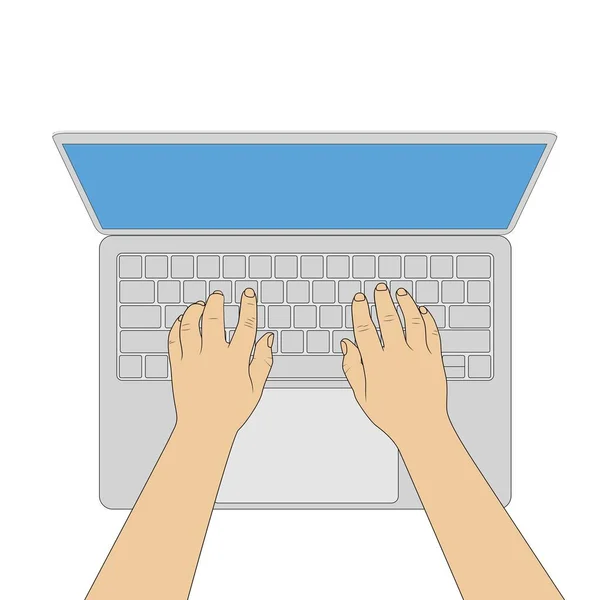 Hands Typing Laptop Texting Keyboard Top View Vector Illustration Isolated — Stock Vector