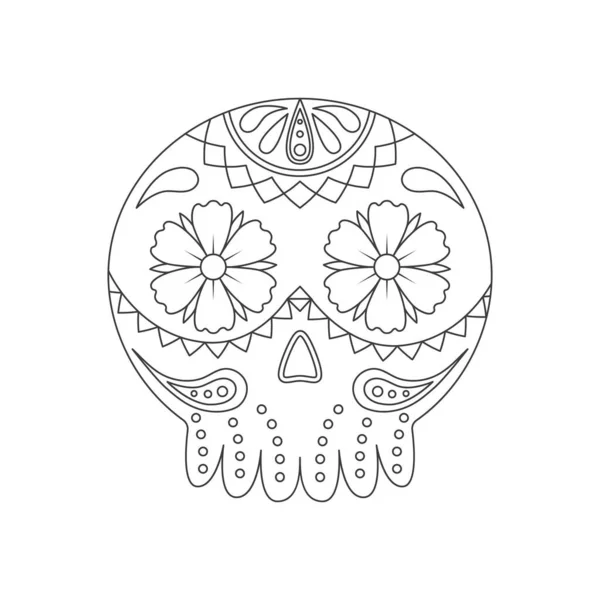 メキシコの伝統的な砂糖の頭蓋骨 死んだ頭蓋骨の日だ 白を基調としたベクトルイラスト — ストックベクタ