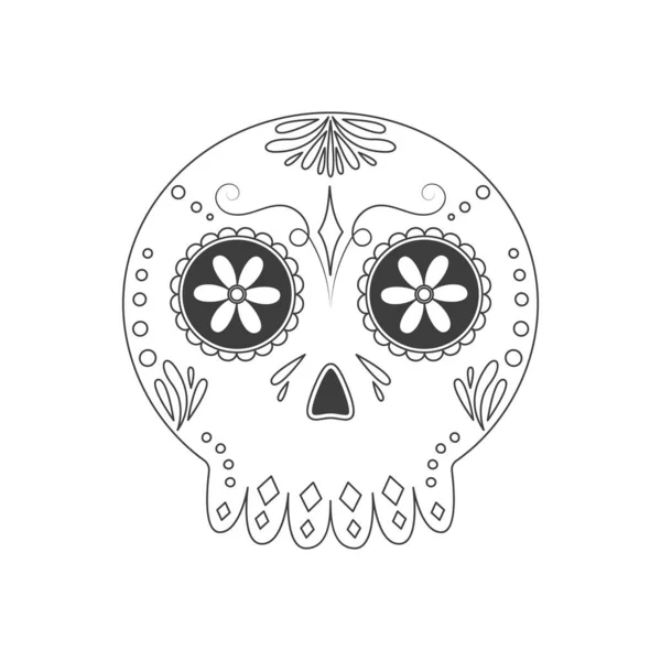 メキシコの伝統的な砂糖の頭蓋骨 死んだ頭蓋骨の日だ 白を基調としたベクトルイラスト — ストックベクタ