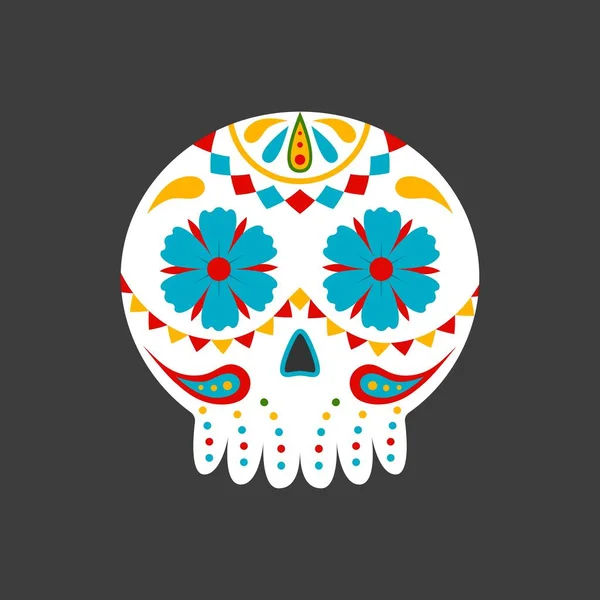 Crânio Tradicional Mexicano Açúcar Dia Crânio Morto Ilustração Vetorial Isolada —  Vetores de Stock
