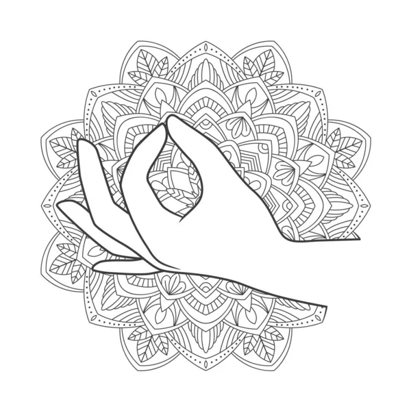 Gyan Mudra Auf Dem Hintergrund Des Mandalas Vektorillustration — Stockvektor