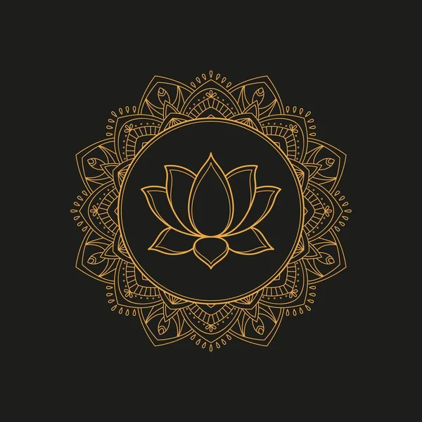 Fleur Lotus Doré Avec Cadre Décoratif Orné Illustration Vectorielle — Image vectorielle