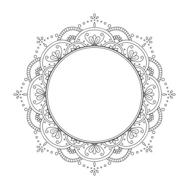 Ornate frame isolated on white background. Round floral ornament. Design for label, photo album,  greeting card or wedding invitation. Vector illustration