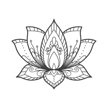 Kutsal Lotus çiçeği. Boyama kitabı için dekoratif süs. Vektör illüstrasyonu