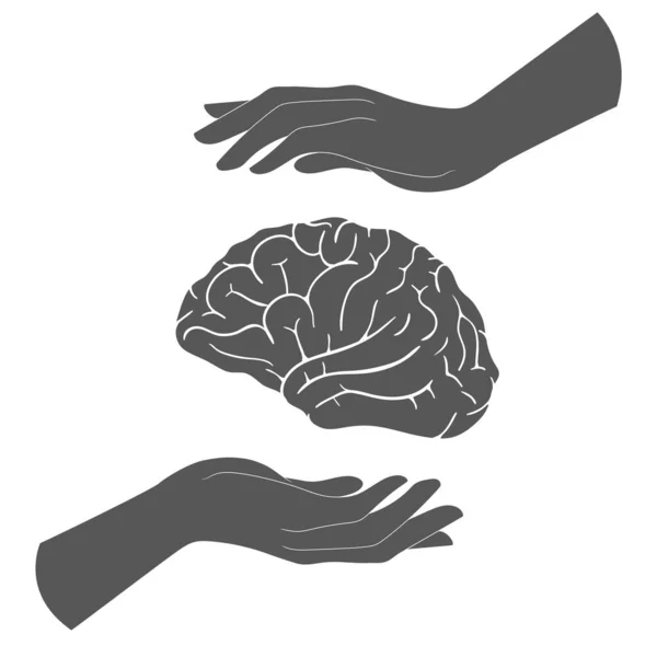 Hände Schützen Das Gehirn Konzept Für Psychische Gesundheit Vektorillustration — Stockvektor