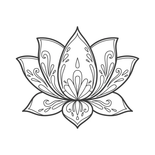 Fleur Lotus Sacré Ornement Décoratif Pour Livre Colorier Illustration Vectorielle — Image vectorielle